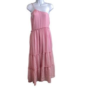 Hatch Maternity Women's Pink Gauzy One-Shoulder Layered Dress Size L Lightweight